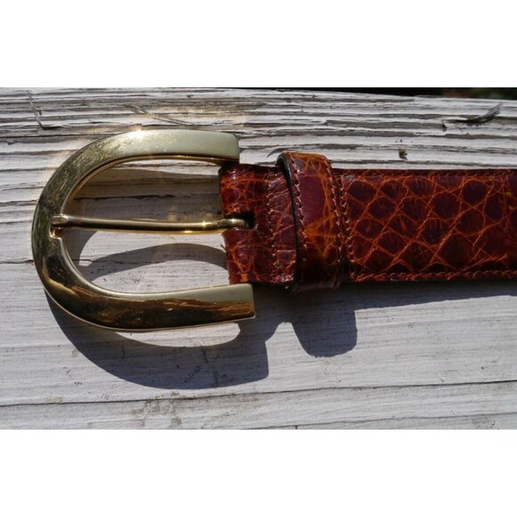 Beltrami Luxury Real Crocodile & Brass Belt Sz 75 Italy / US 30” Brown 3410 main image 15